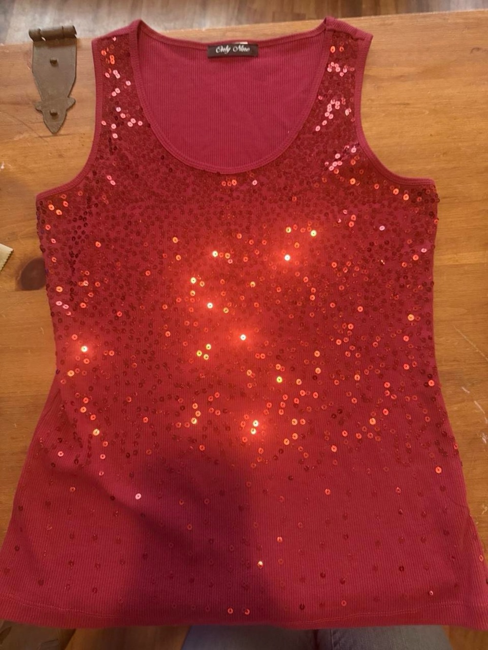 Only Nine Red Sequin Ribbed Tank Top Y2K